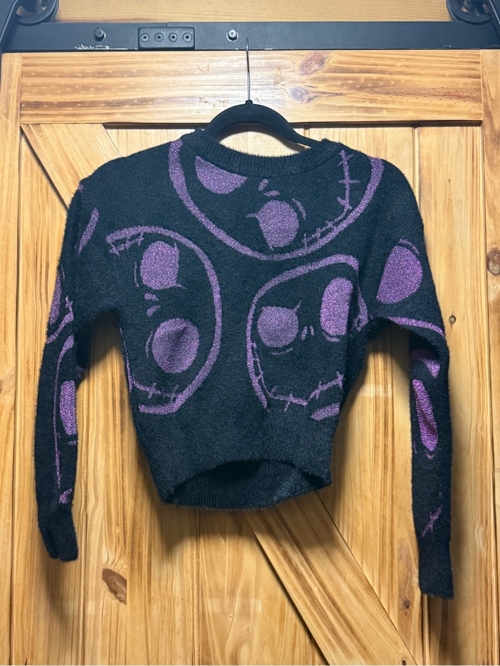 Disney Black Cropped Sweater with Purple Skull Motif